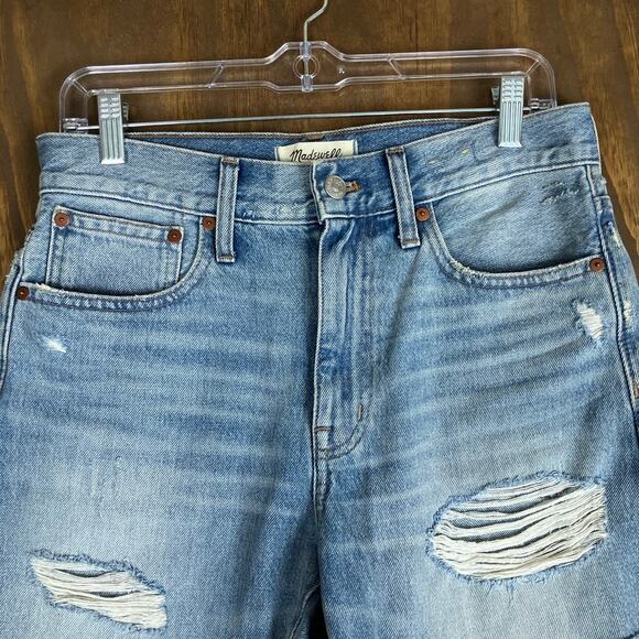 Madewell Womens Shorts Blue Denim Relaxed Mid Length Distressed 100% Cotton 25 - Picture 2 of 12